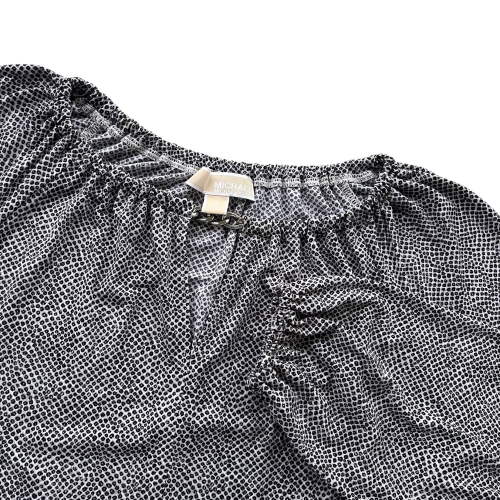 Michael Michael Kors Womens S Gray Animal Print Long Sleeve Keyhole Chain Blouse
